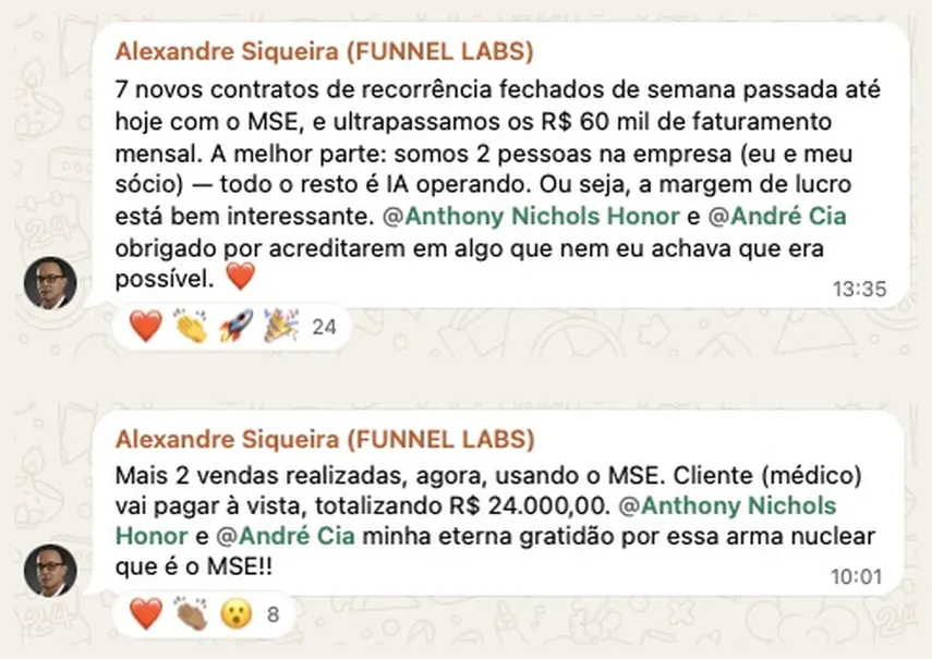 Alexandre Siqueira · R$ 60 mil de faturamento no mês e mais duas vendas de R$ 24 mil