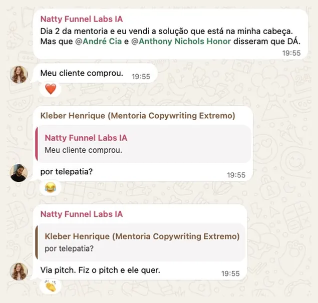 Natty · vendeu a solução no segundo dia de mentoria