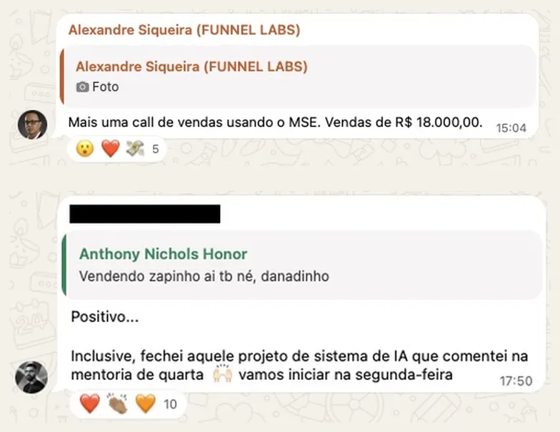 Alexandre Siqueira · mais uma call de vendas com o MSE, R$ 18.000 fechados